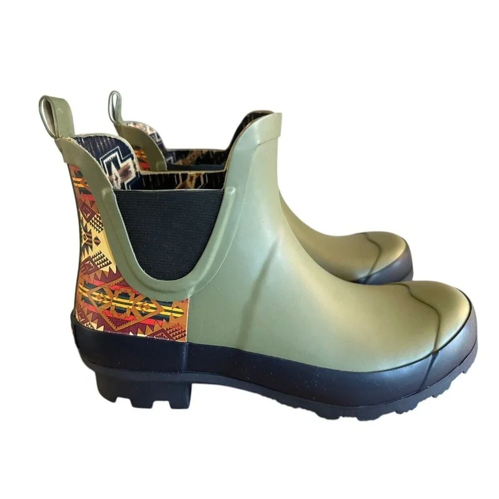 Pendleton Journey West Chelsea Rubber‎ Rain Boots Moss Aztec Womens Sz 6 NEW